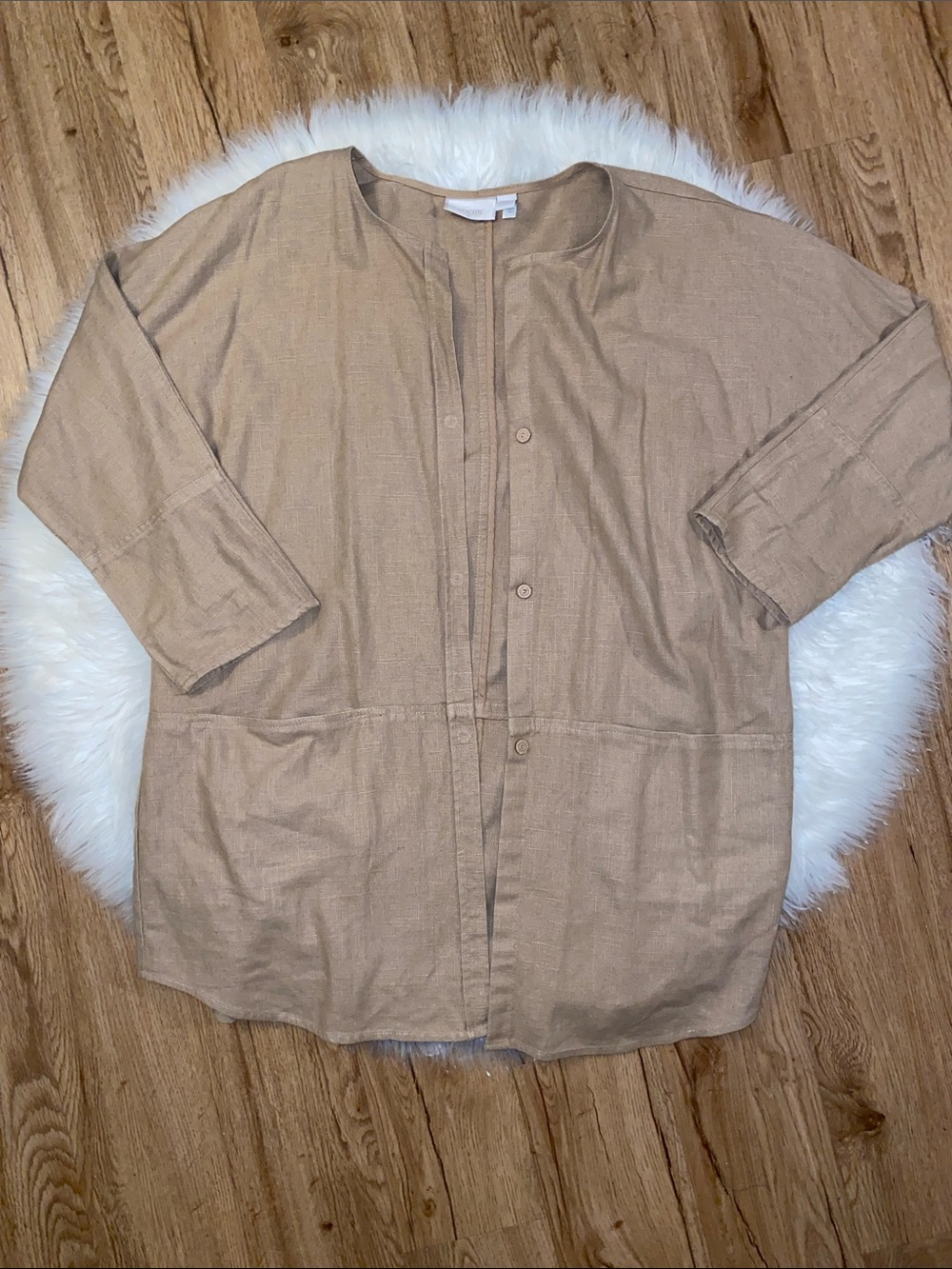 Chico’s  3 XL 14 16 Linen blend Tan Women’s Button-Front jacket blazer Cardigan